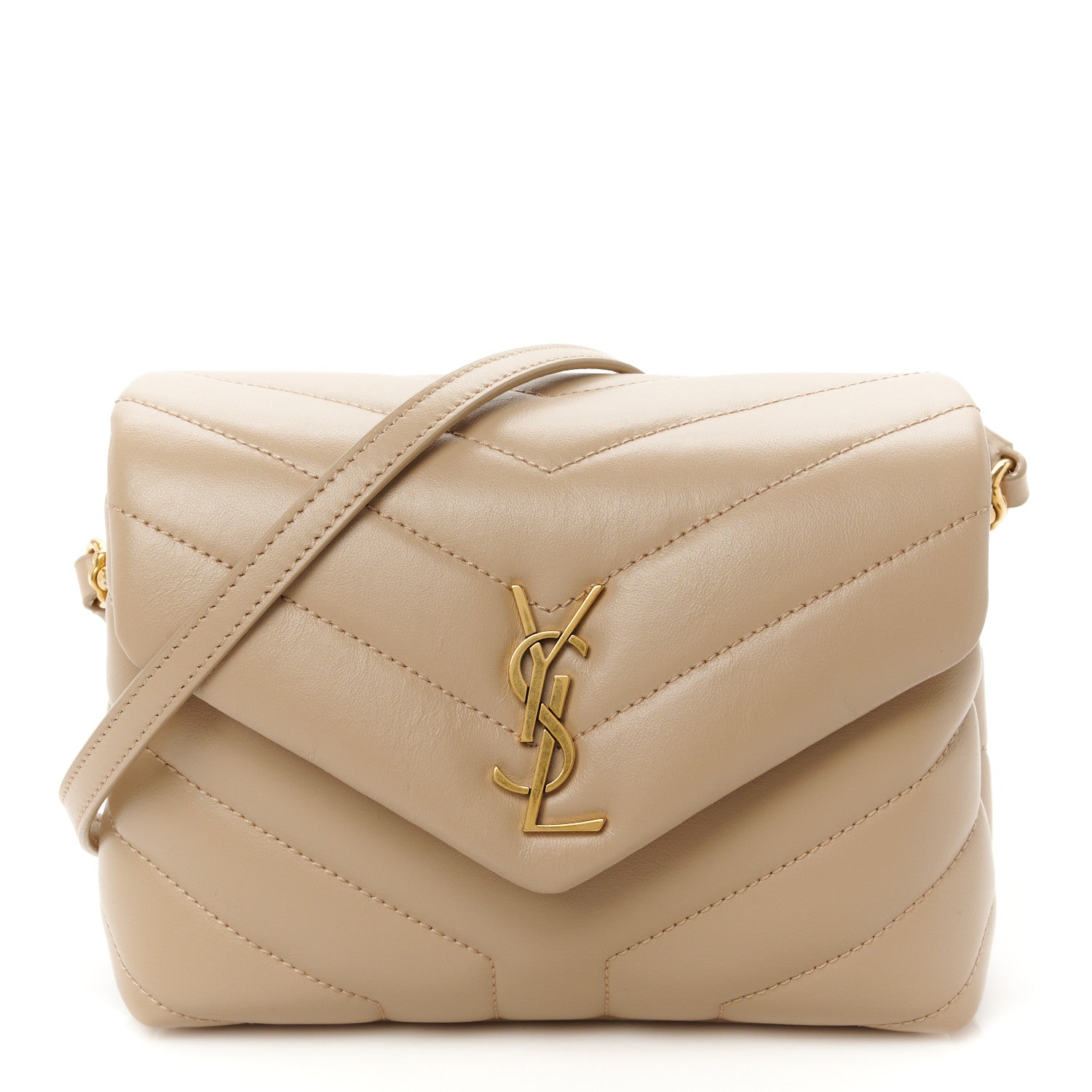 Saint Laurent Calfskin Y Quilted Monogram Toy Loulou Crossbody Bag Dark Beige 1 of 11