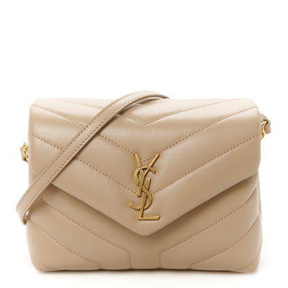 Saint Laurent Calfskin Y Quilted Monogram Toy Loulou Crossbody Bag Dark Beige 1 of 11