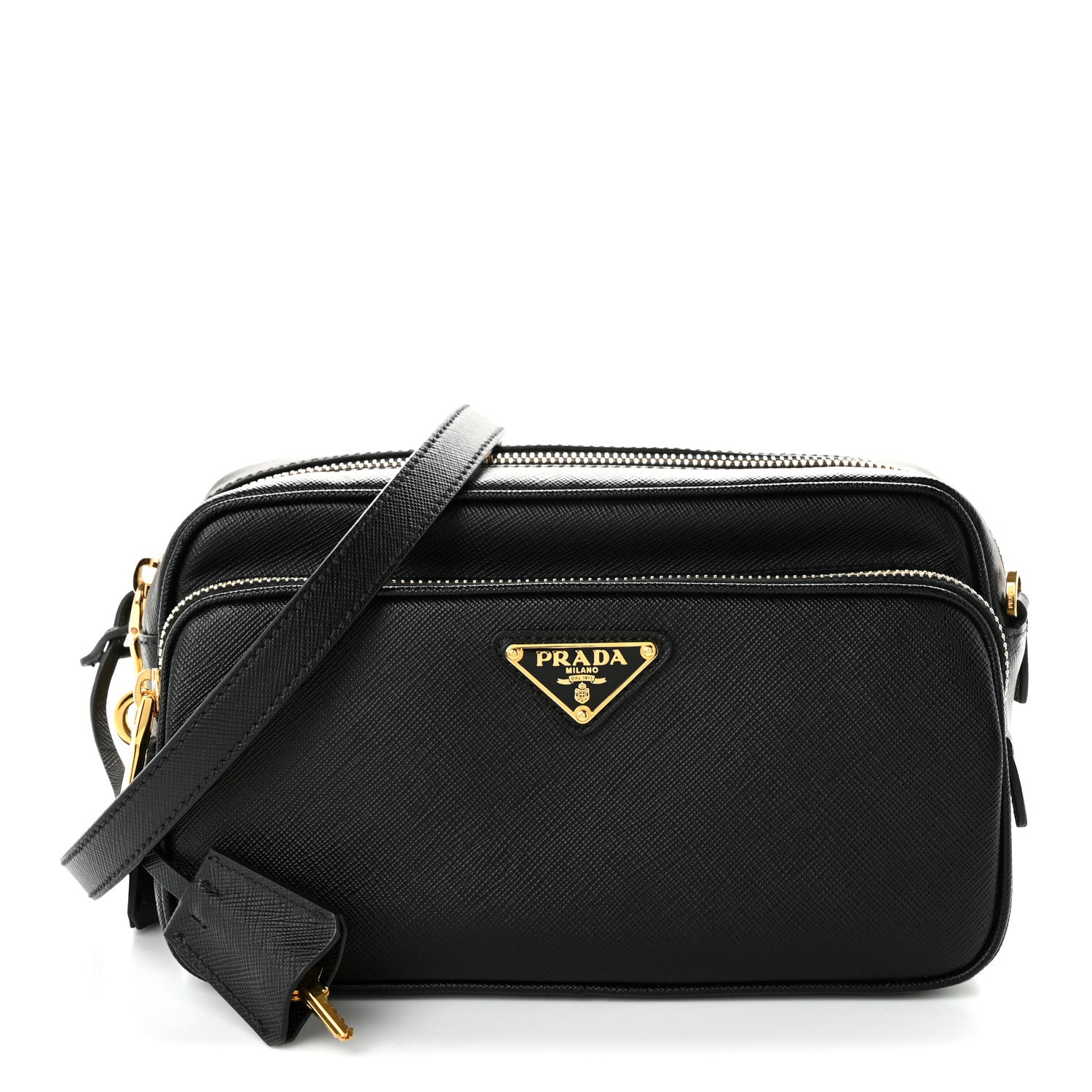 Prada Saffiano Lux Double Zip Crossbody Bag Black 1 of 11