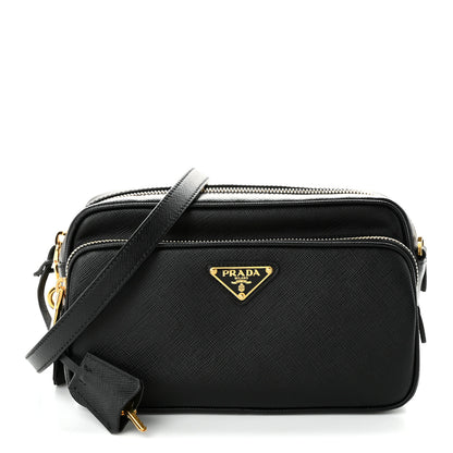 Prada Saffiano Lux Double Zip Crossbody Bag Black 1 of 11