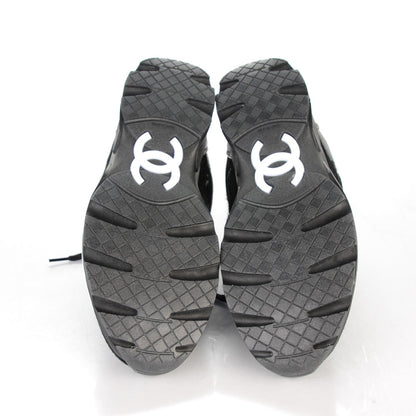 Chanel Suede Tweed Goatskin CC Sneakers 35 Black 5 of 7