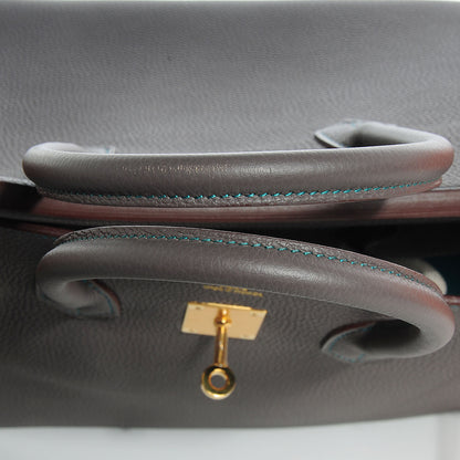 Hermes Togo Horseshoe Birkin 35 Etain Bleu Paon 26 of 26