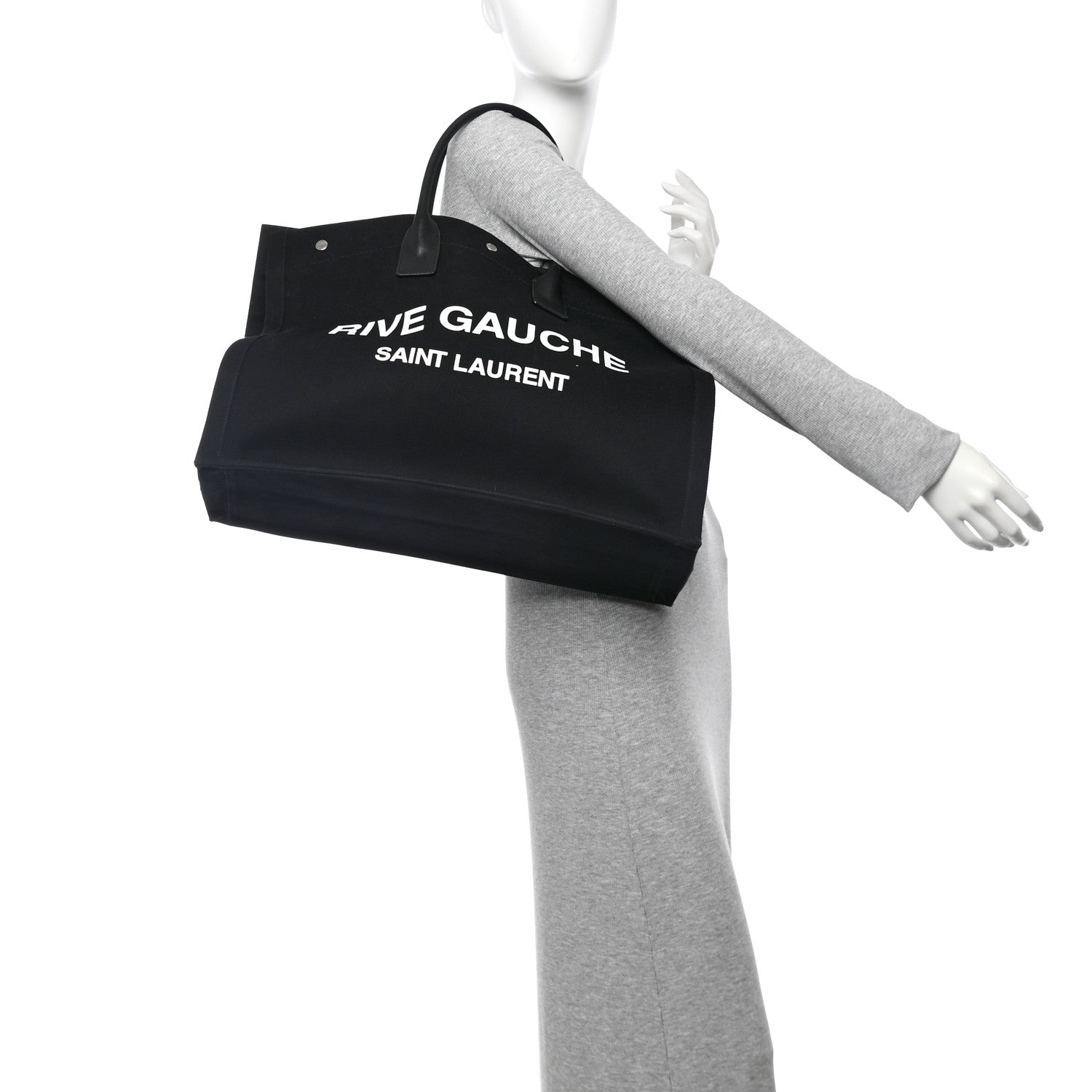 Saint Laurent Linen Calfskin Rive Gauche Tote Black 2 of 9