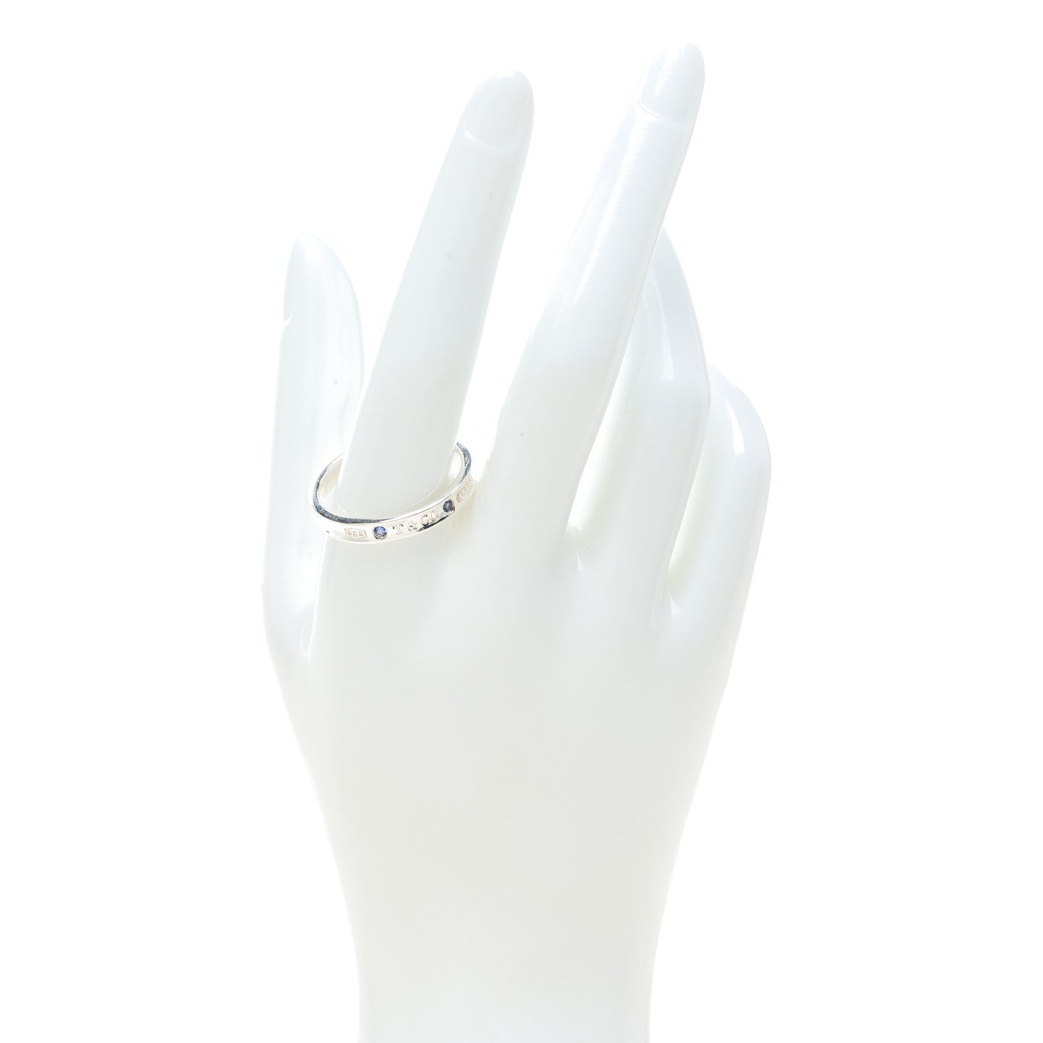 Tiffany Sterling Silver Blue Sapphire Narrow 1837 Band Ring 67 12 2 of 4