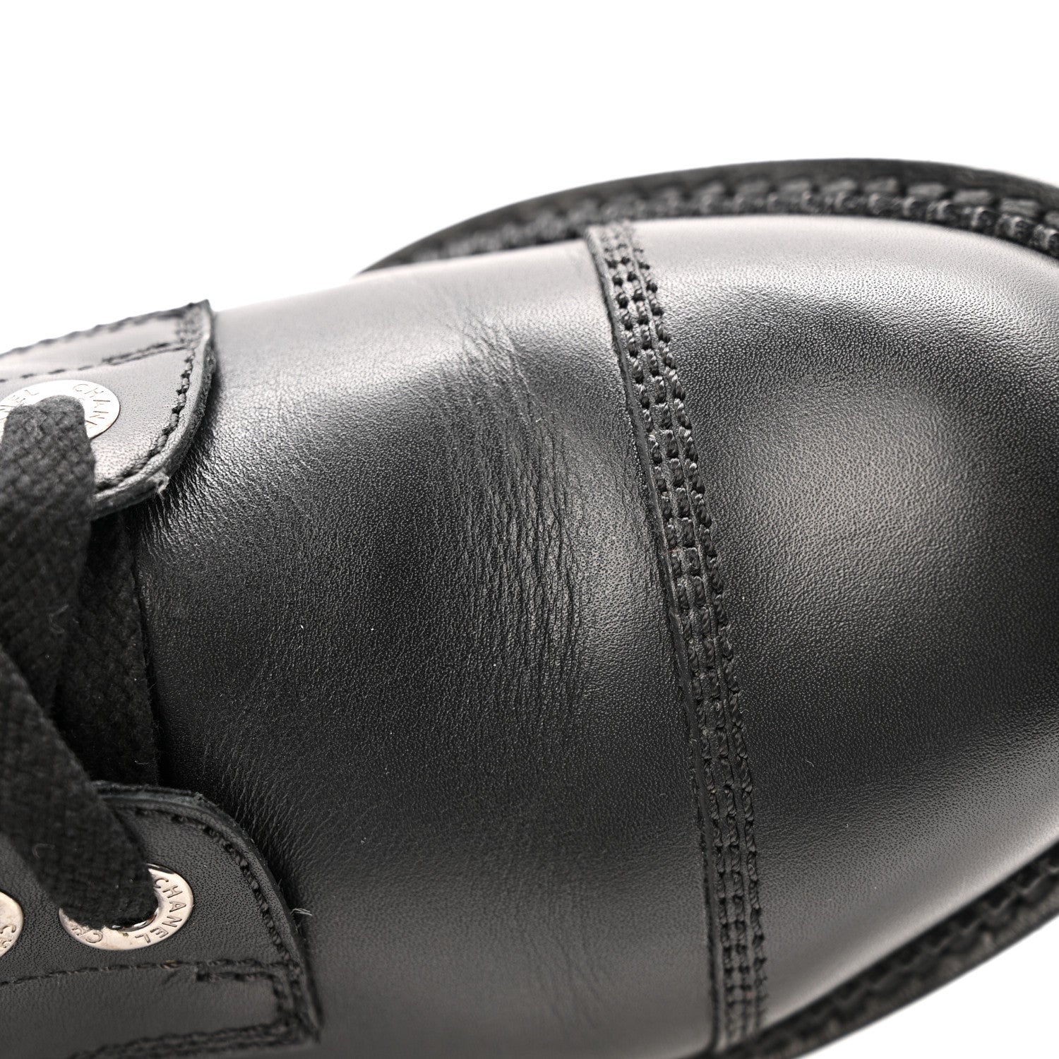 Chanel Calfskin Quilted Lace Up Combat Boots 36.5 Black 11 of 13