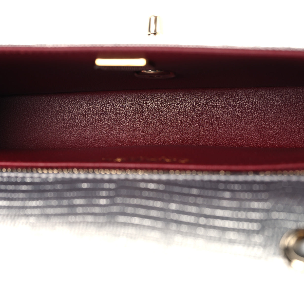 Chanel Metallic Calfskin Lizard Embossed Small East West Flap Silver 5 of 11