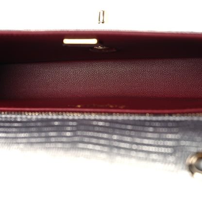 Chanel Metallic Calfskin Lizard Embossed Small East West Flap Silver 5 of 11