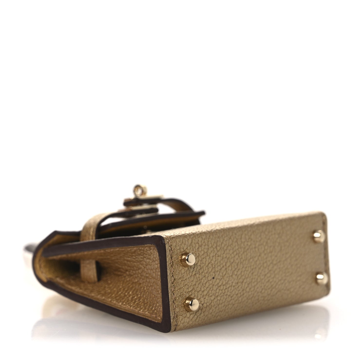 Metallic Chevre Chamkilight Mini Kelly Twilly Bag Charm Dore