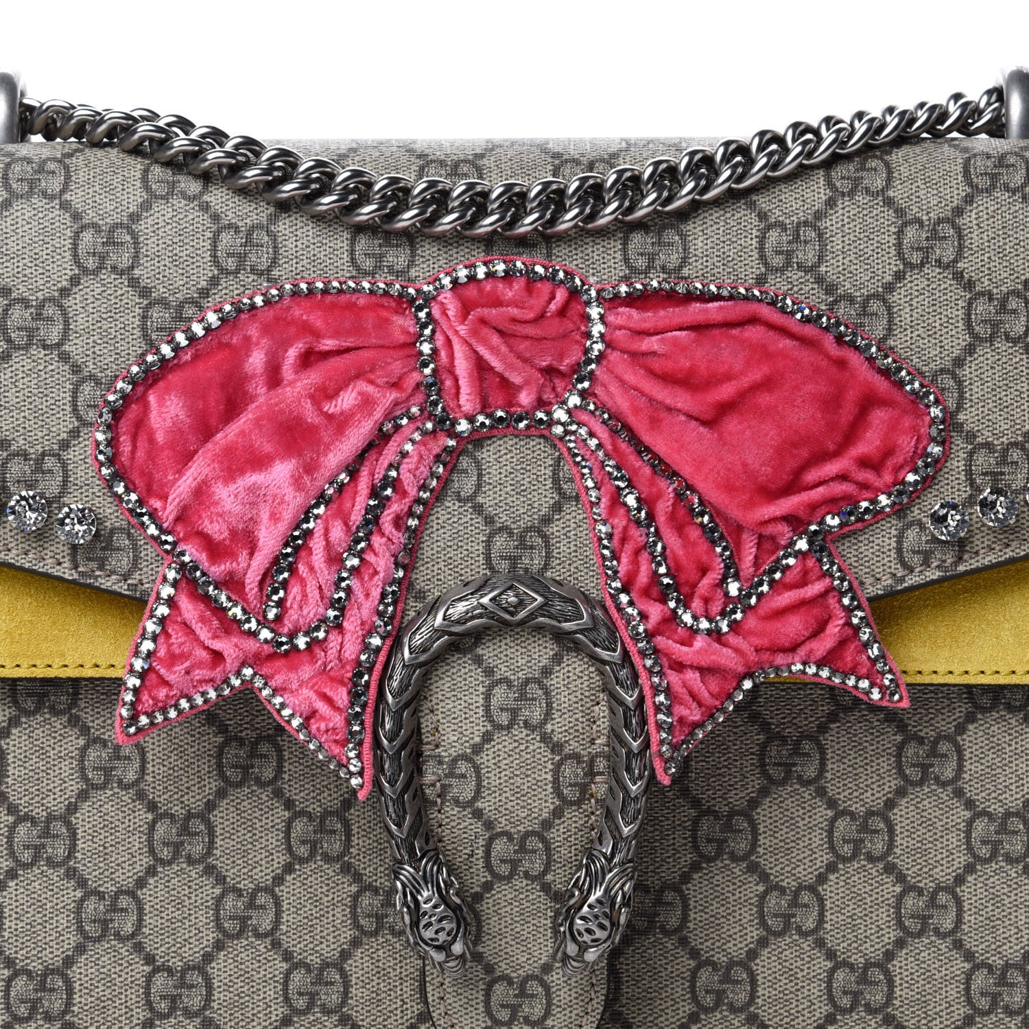 Gucci GG Supreme Monogram Crystal Bow Embroidered Medium Dionysus Shoulder Bag Yellow 10 of 10