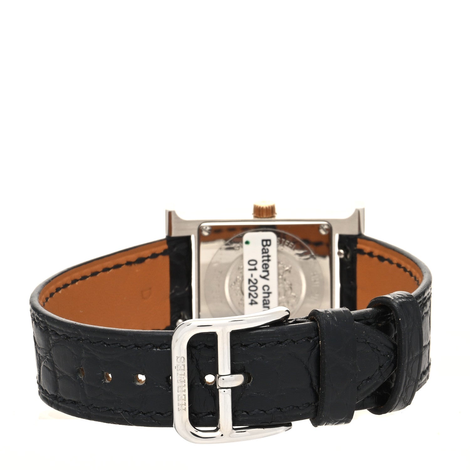 Hermes Stainless Steel Matte Alligator 21mm Heure H Hour Quartz Watch Noir 3 of 5