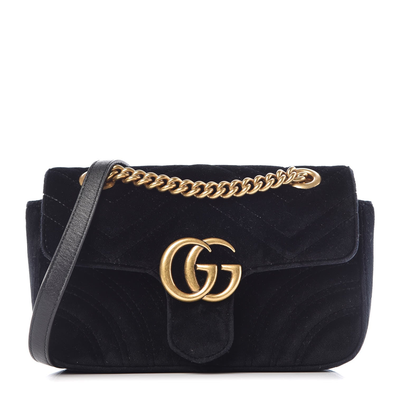 Gucci Velvet Matelasse Mini GG Marmont Shoulder Bag Black 1 of 7