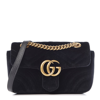 Gucci Velvet Matelasse Mini GG Marmont Shoulder Bag Black 1 of 7