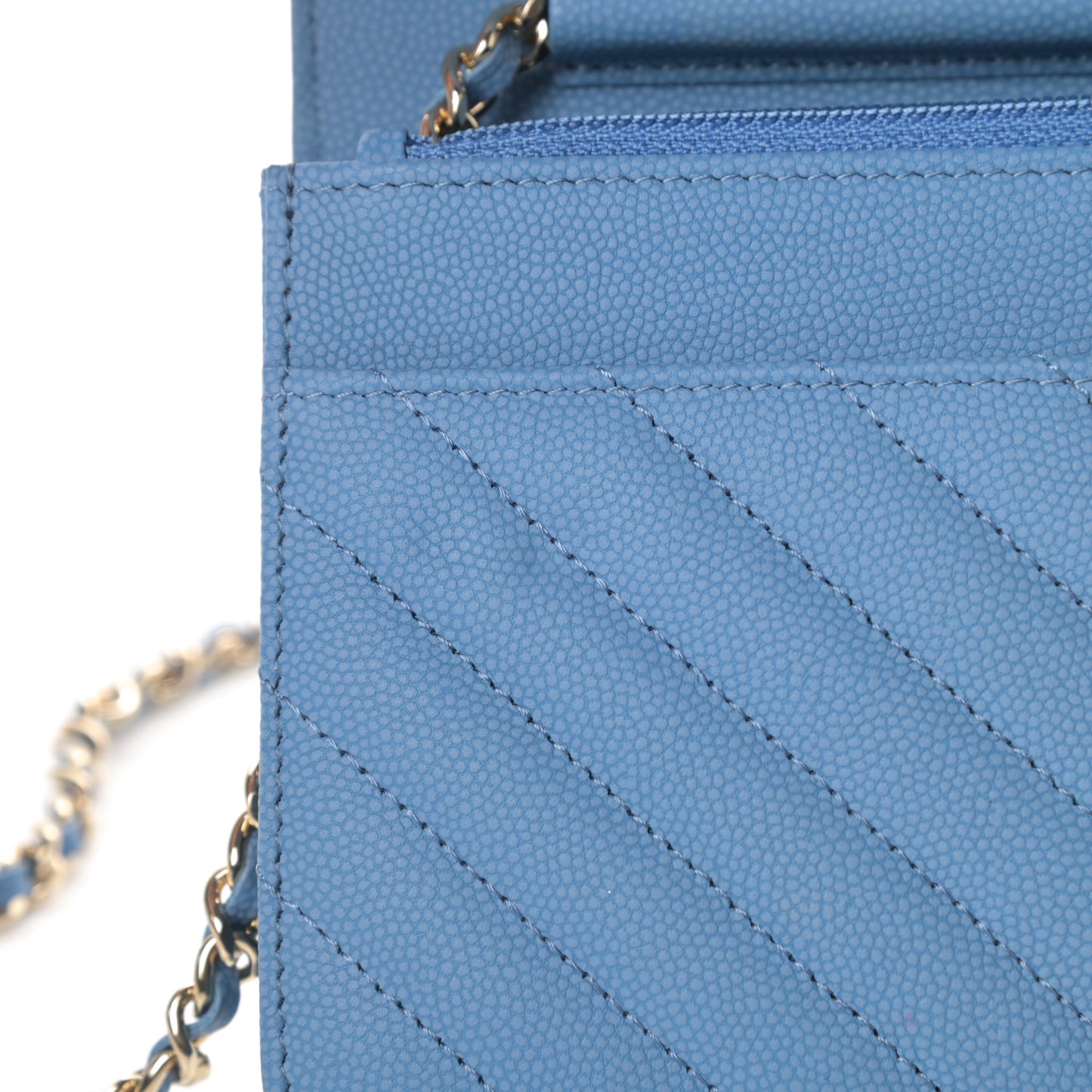 Caviar Chevron Quilted Wallet On Chain WOC Blue