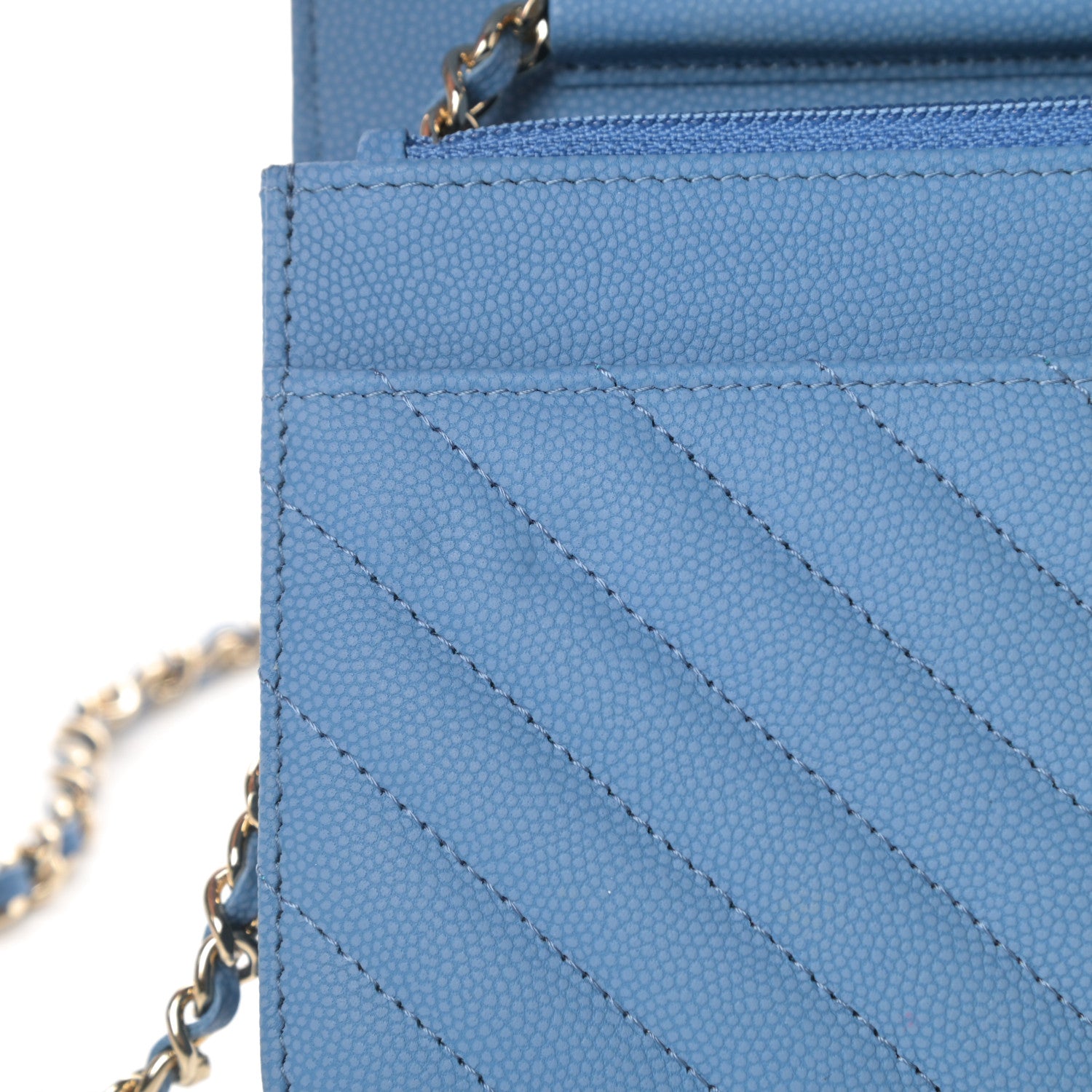 Chanel Caviar Chevron Quilted Wallet On Chain WOC Blue 13 of 14