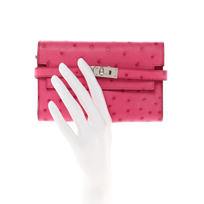 Hermes Ostrich Kelly Medium Wallet Rose Tyrien 2 of 12