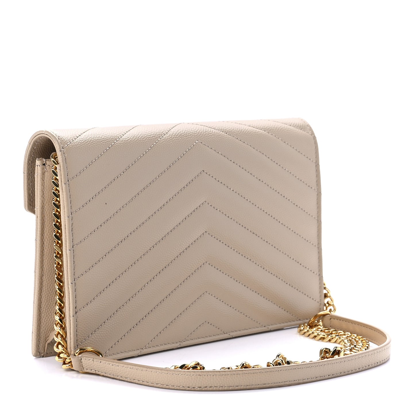 Grain De Poudre Matelasse Chevron Monogram Envelope Chain Wallet Nude Powder