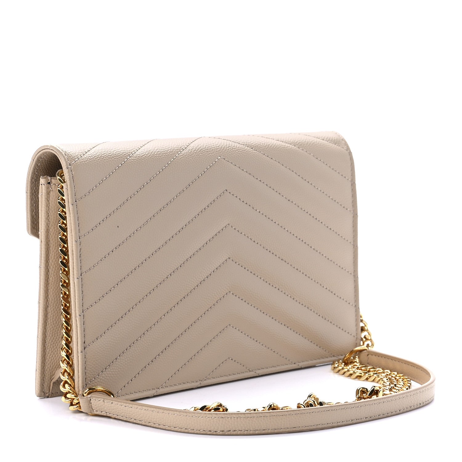 Saint Laurent Grain De Poudre Matelasse Chevron Monogram Envelope Chain Wallet Nude Powder 3 of 11