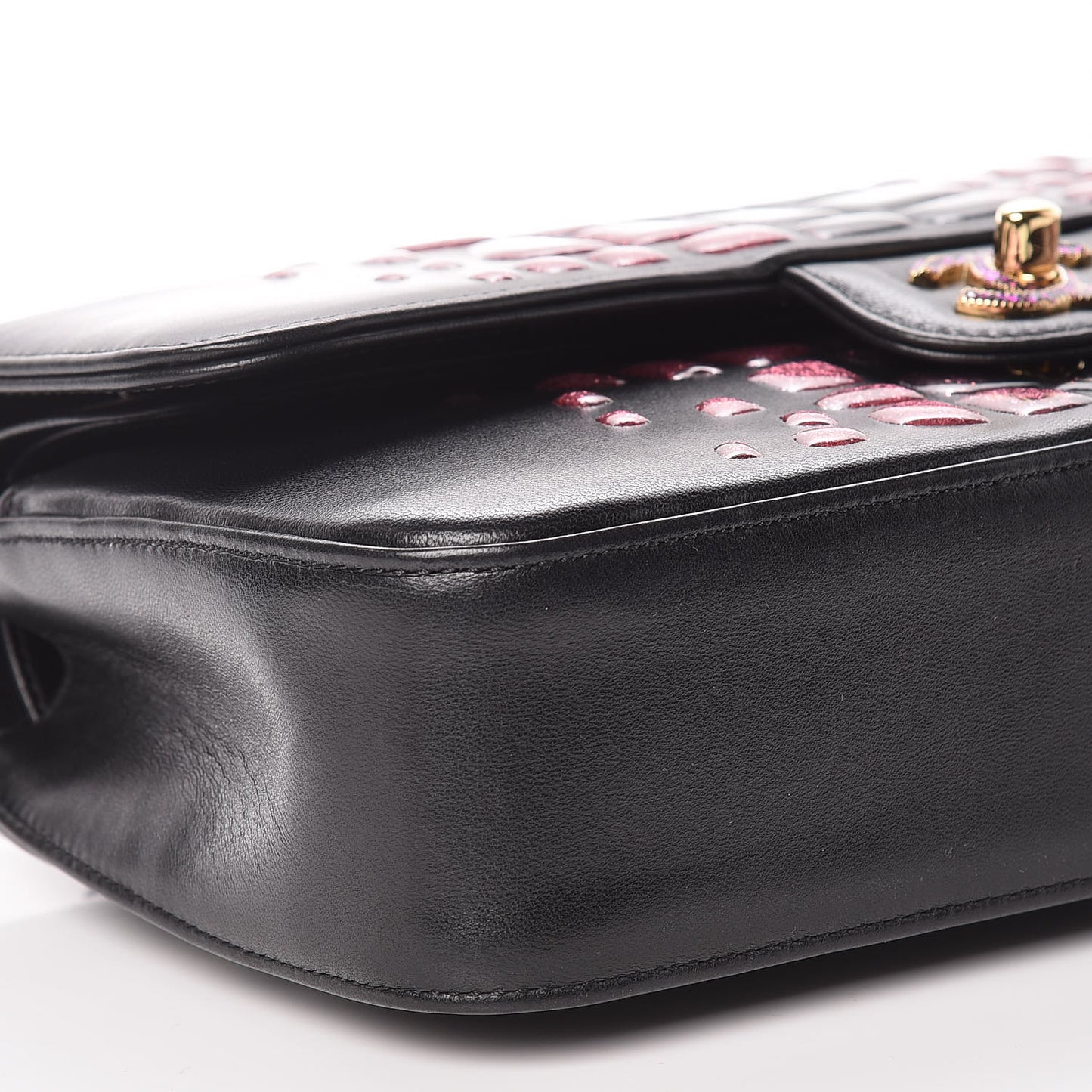 Lambskin Resin Glitter Medium Double Flap Black Pink