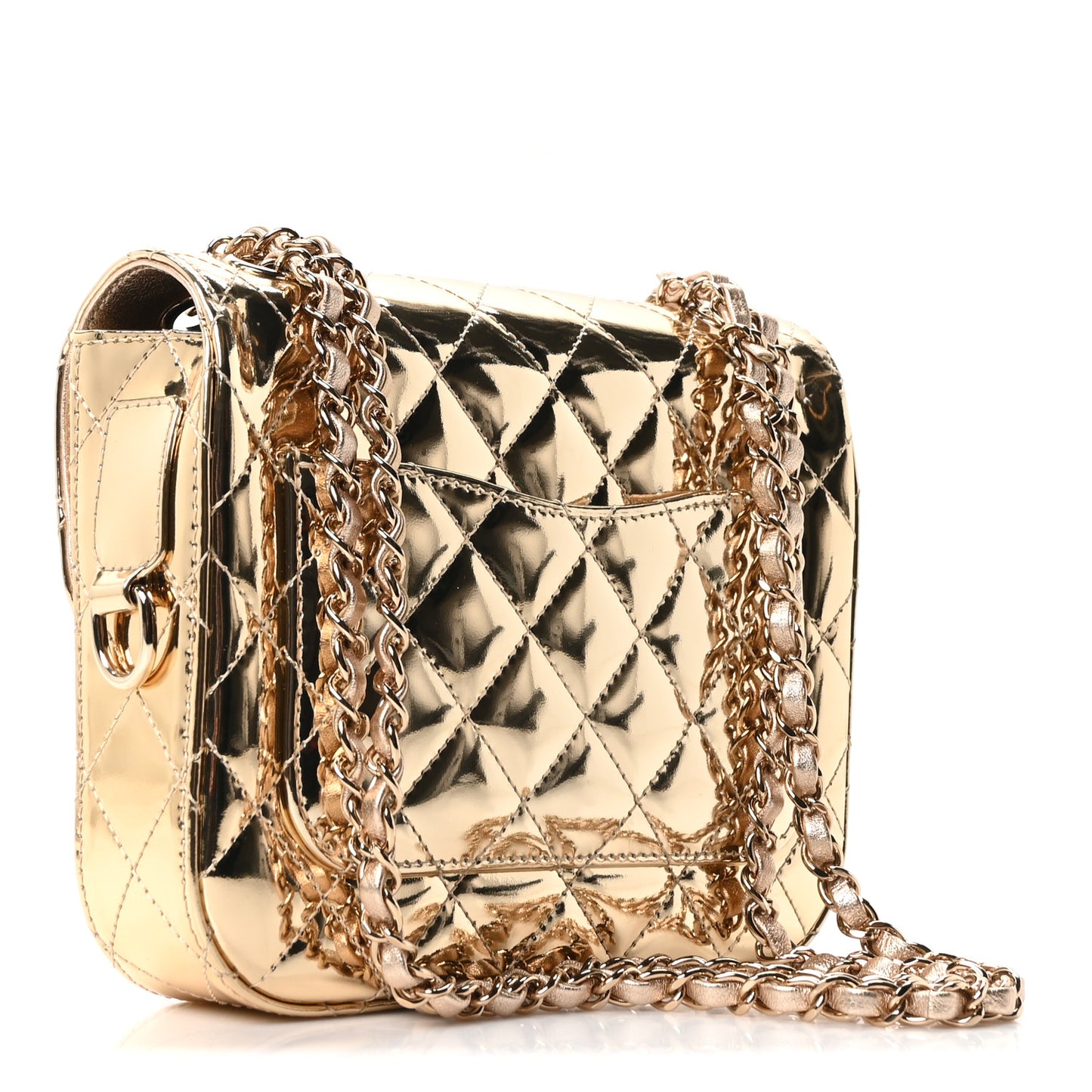 Mirror Calfskin Metallic Calfskin Quilted Hollywood Boulevard Flap With Star Coin Purse Gold