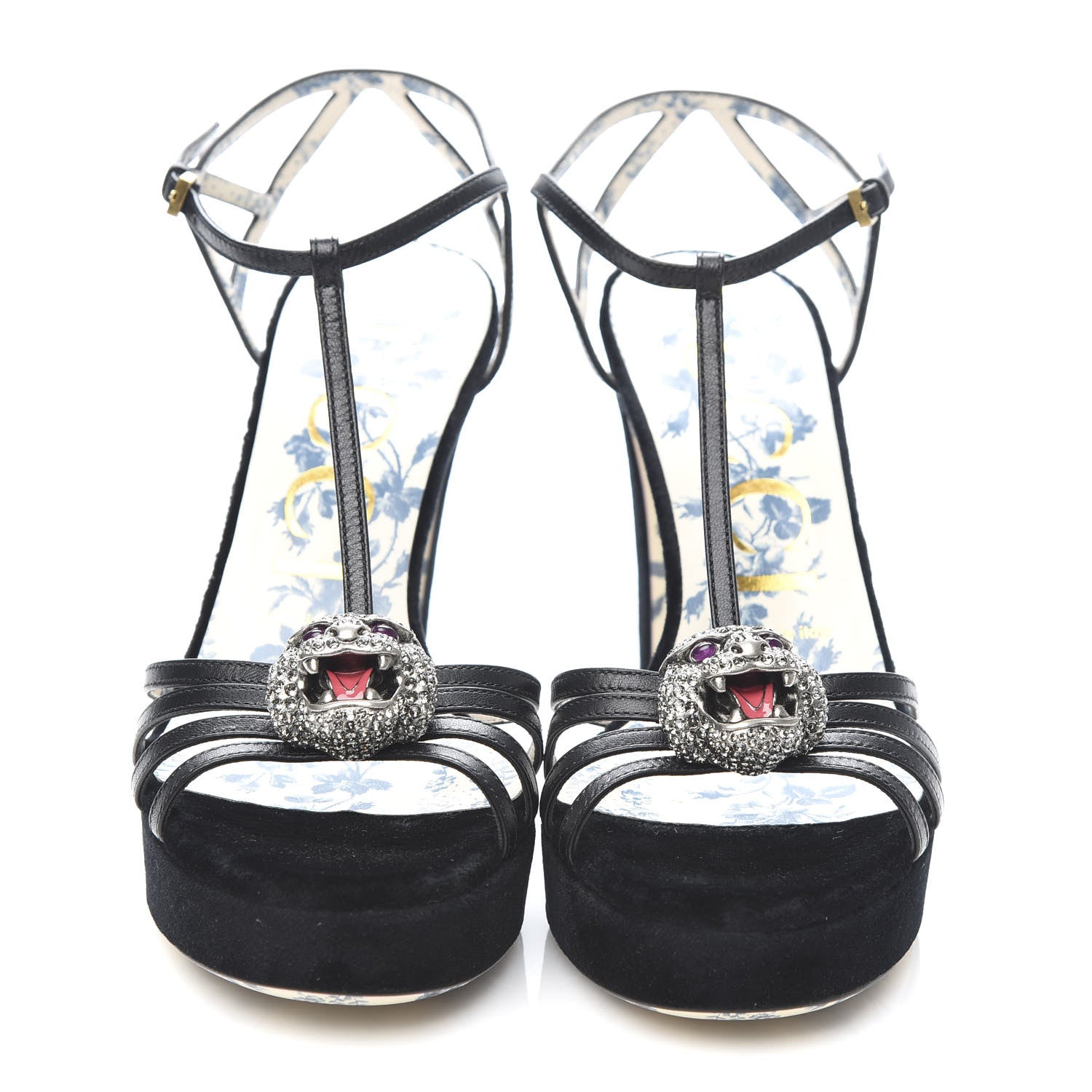Gucci Velvet Malaga Kid Elias T-Strap Platform High Heel Sandals 37 Black 2 of 9
