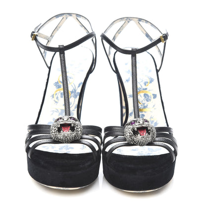 Gucci Velvet Malaga Kid Elias T-Strap Platform High Heel Sandals 37 Black 2 of 9