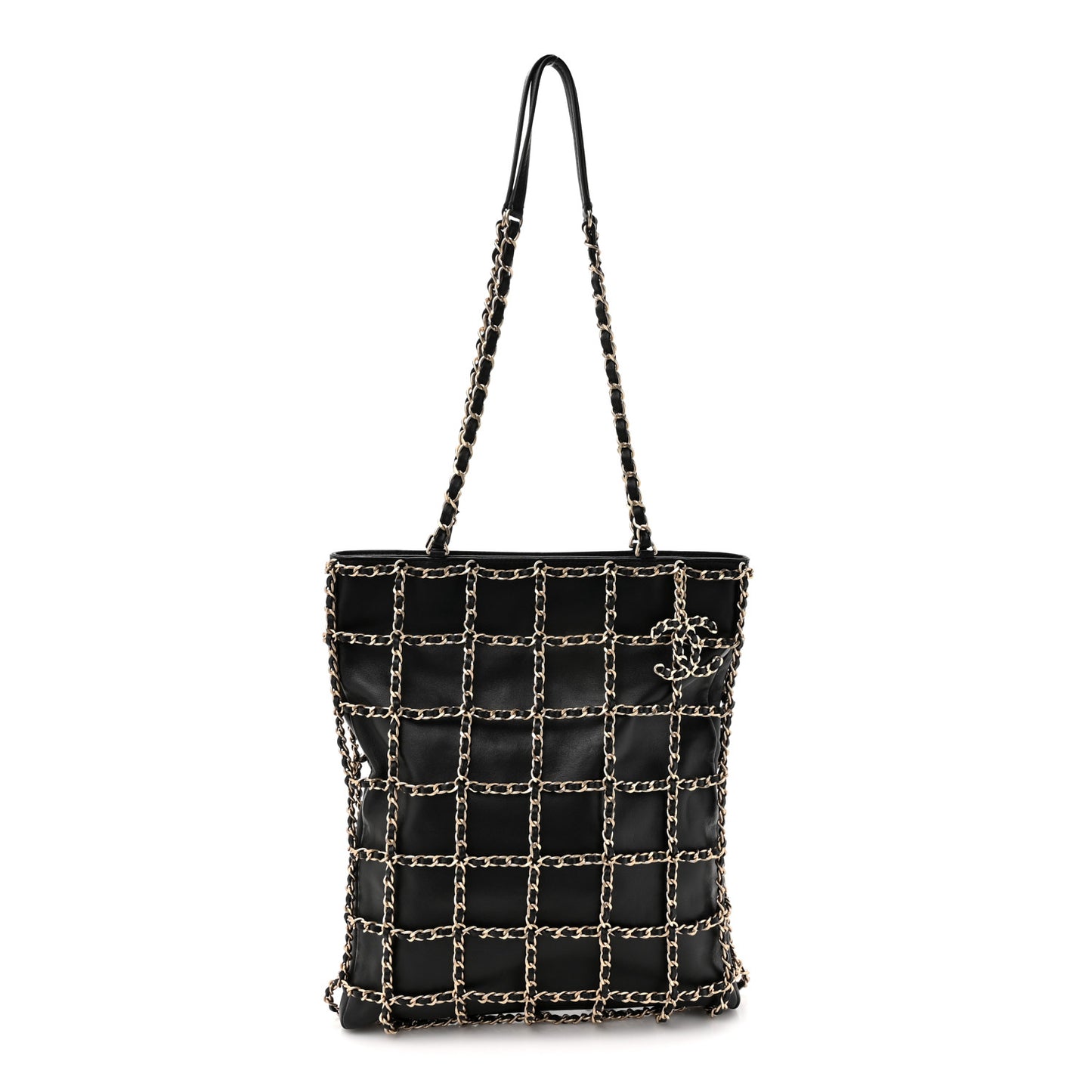 Lambskin Large Shopping Chain Tote Black