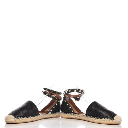 Valentino Garavani Grained Calfskin Rockstud Ankle Wrap Espadrille 20mm Flats 41 Black Light Cuir Natural 6 of 13