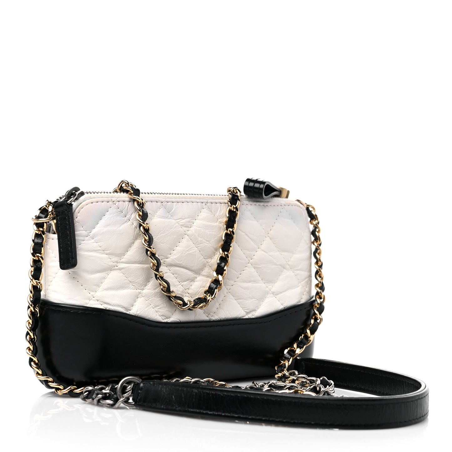 Aged Calfskin Quilted Small Gabrielle Clutch With Chain White Black