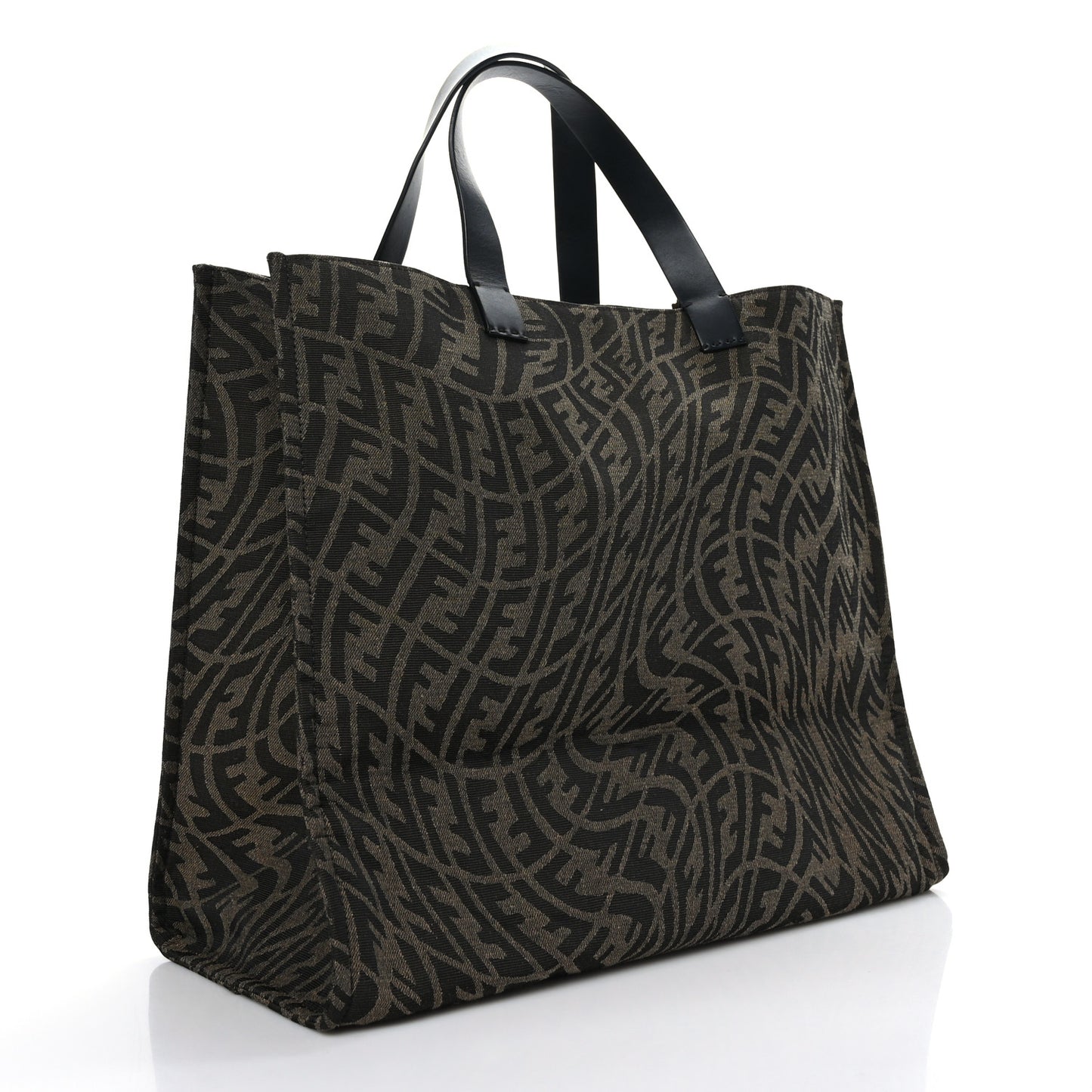 X SARAH COLEMAN Fabric Jacquard Vitello King FF Vertigo Shopping Tote Bag Tobacco Moro Black