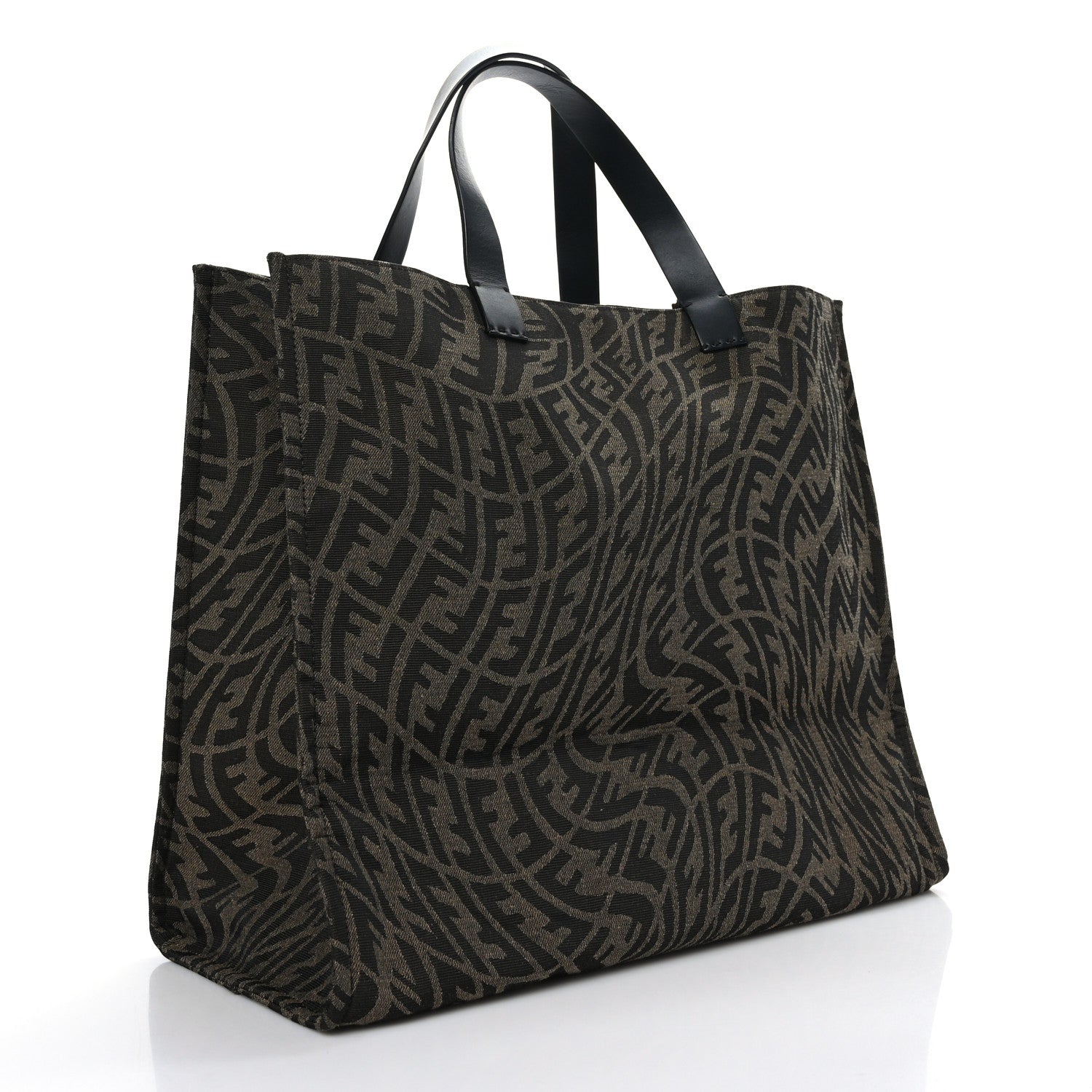Fendi X SARAH COLEMAN Fabric Jacquard Vitello King FF Vertigo Shopping Tote Bag Tobacco Moro Black 3 of 10