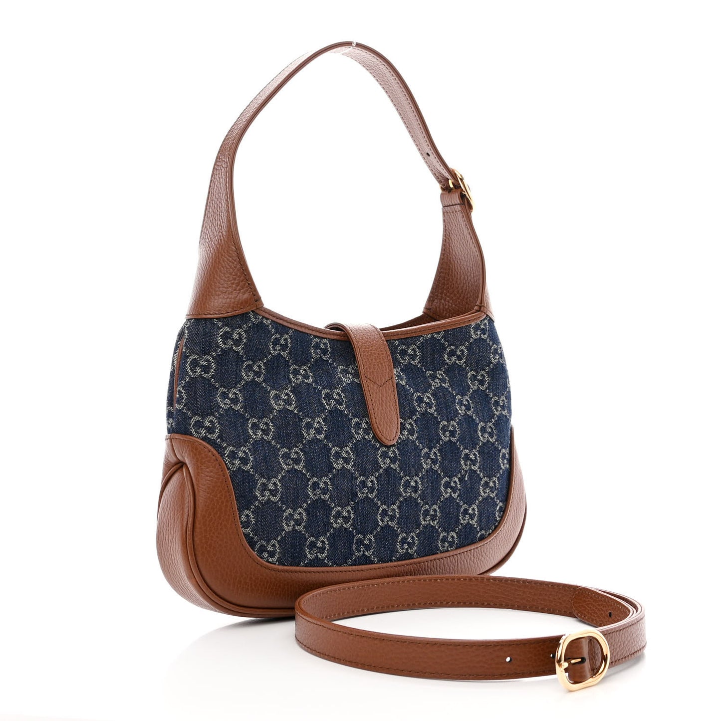 New Denim GG Monogram Calfskin Small Jackie 1961 Hobo Blue Tea Cuir