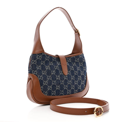 Gucci New Denim GG Monogram Calfskin Small Jackie 1961 Hobo Blue Tea Cuir 3 of 10