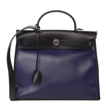 Hermes Toile H Berline Vache Hunter Herbag Zip PM 31 Bleu Encre Black 3 of 13