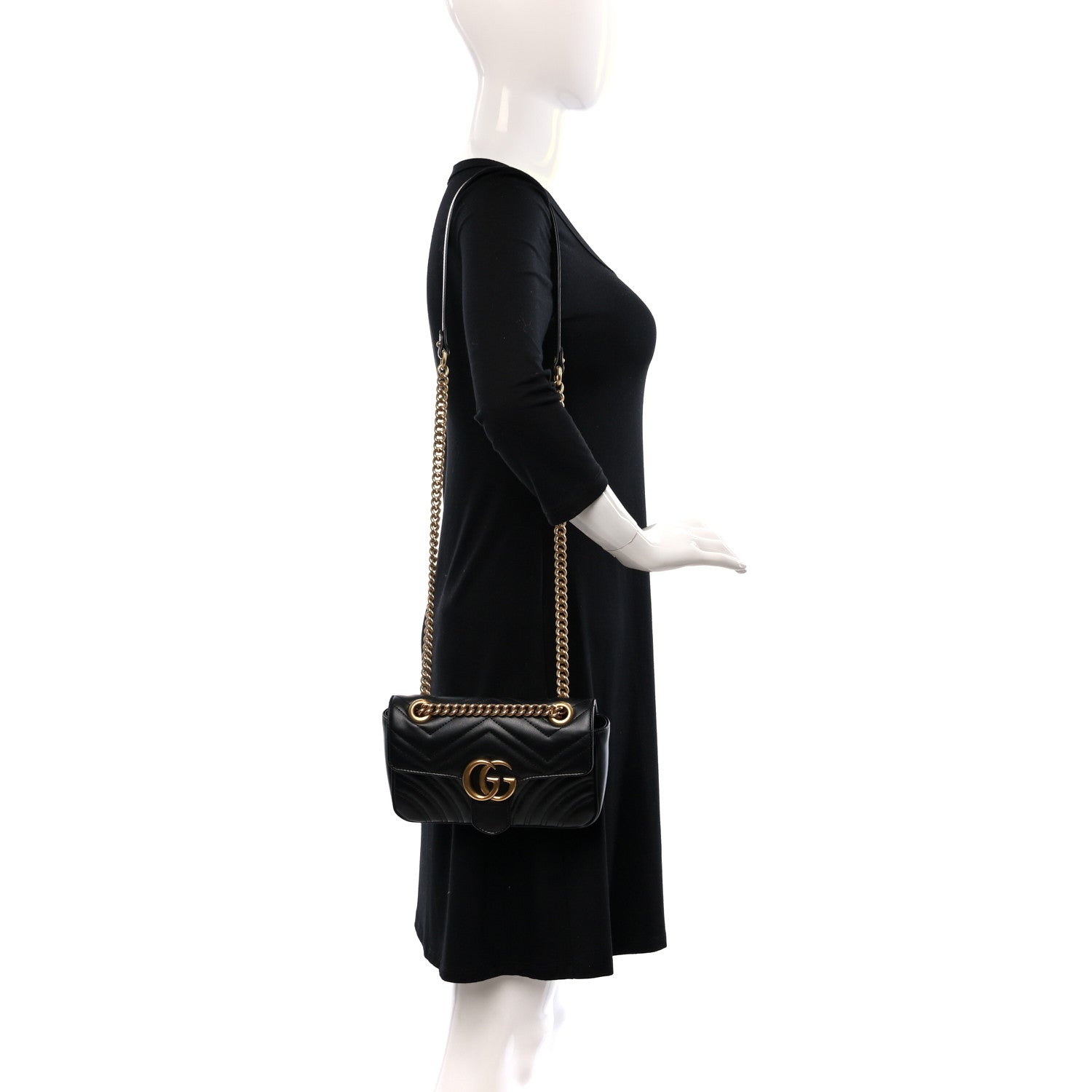 Gucci Calfskin Matelasse Mini GG Marmont Shoulder Bag Black 2 of 9