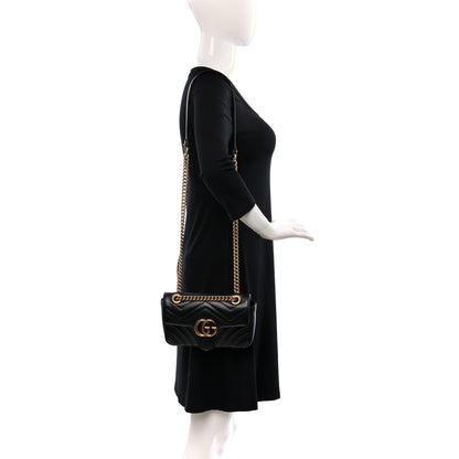 Gucci Calfskin Matelasse Mini GG Marmont Shoulder Bag Black 2 of 9