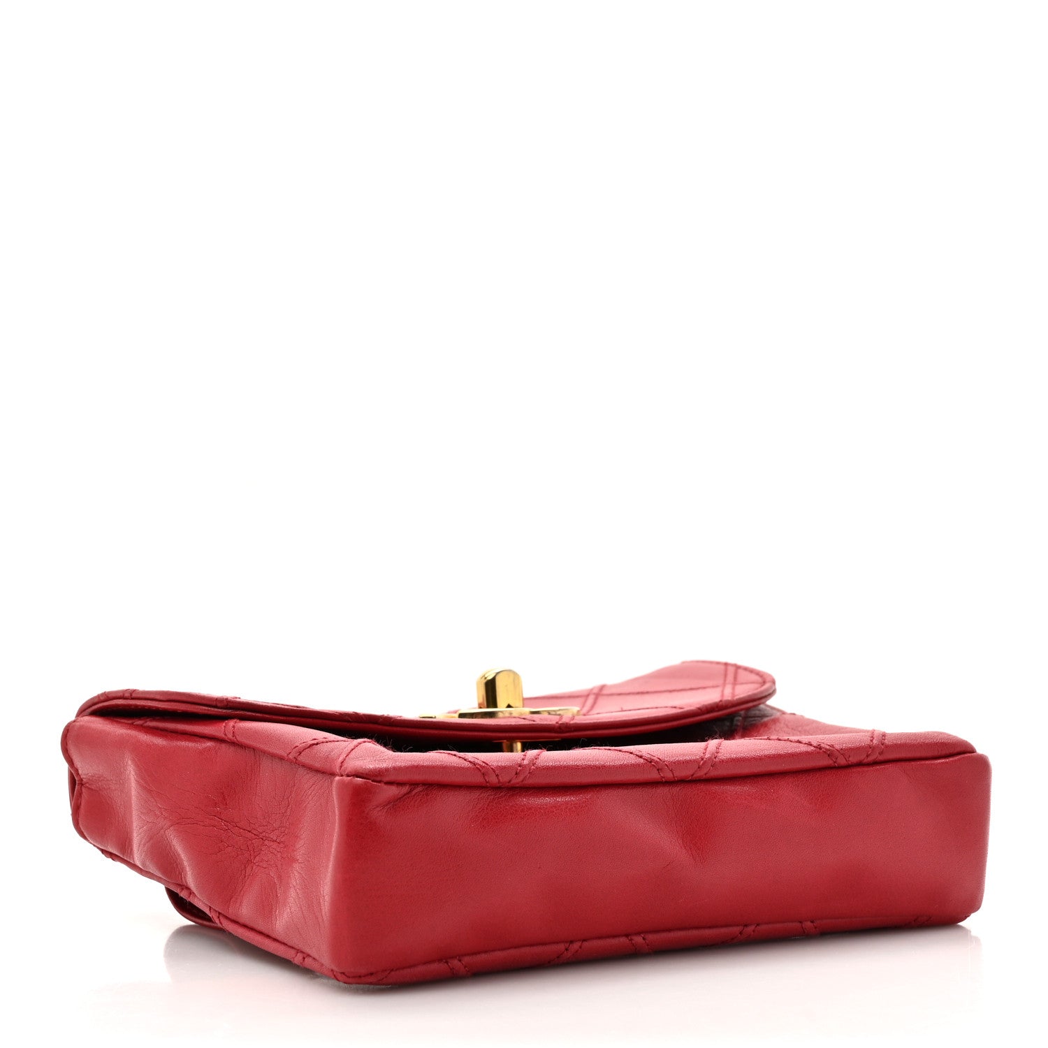 Chanel Lambskin Diamond Stitched Waist Chain Belt Flap Bag  85 34 Red 4 of 14