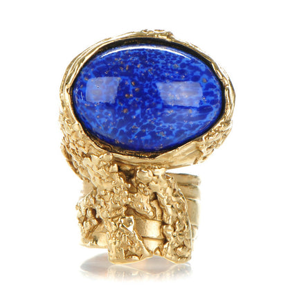 Saint Laurent Glass Cabochon Arty Ovale Ring 7 Gold Lapis 1 of 5