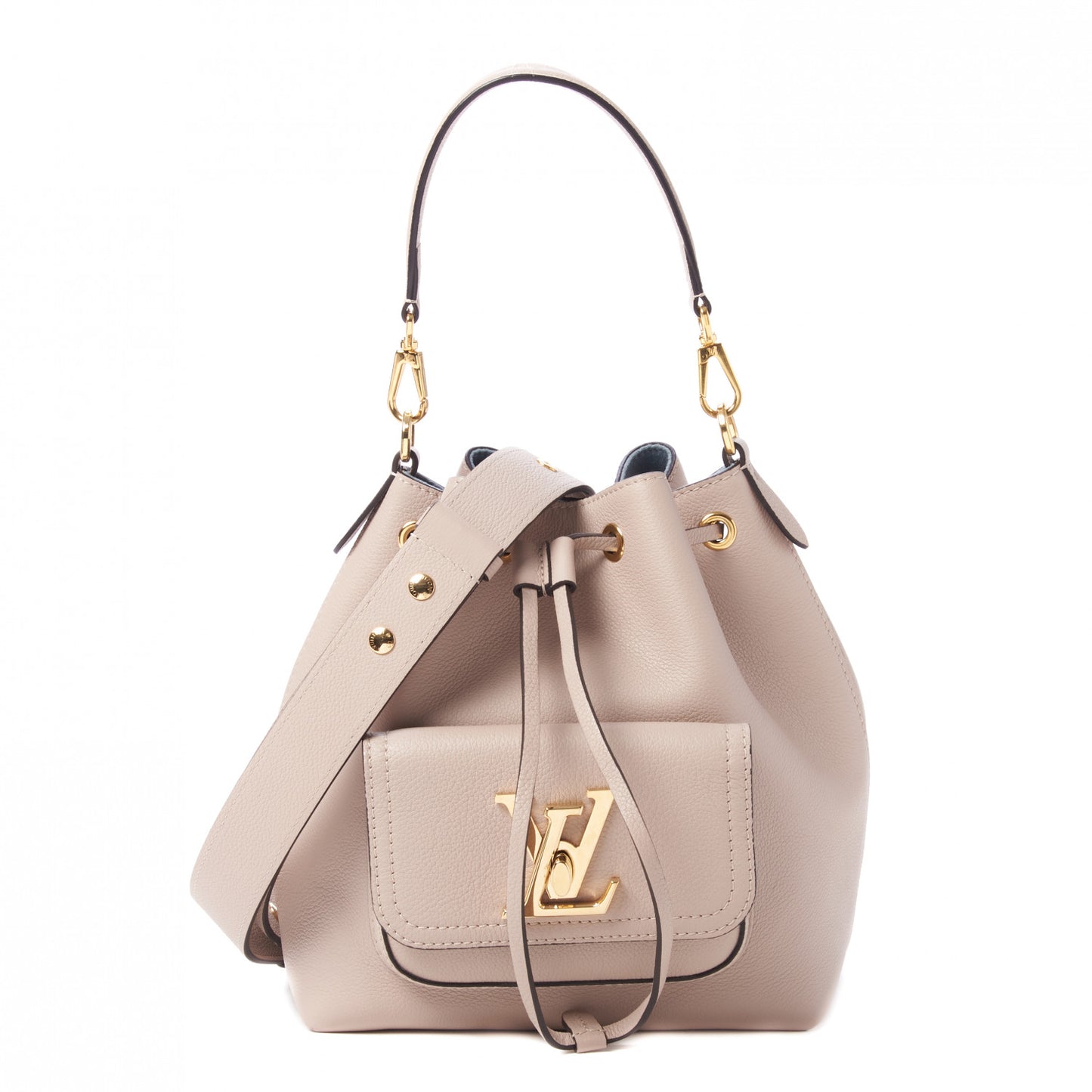 Grained Calfskin Lockme Bucket Greige