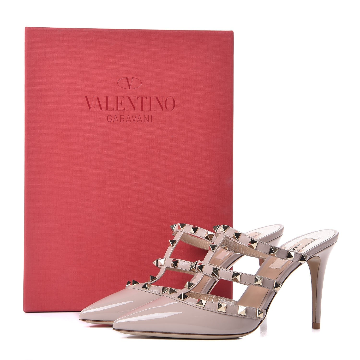 Valentino Garavani Patent Rockstud 90mm Cage Mules 37 Poudre 9 of 9