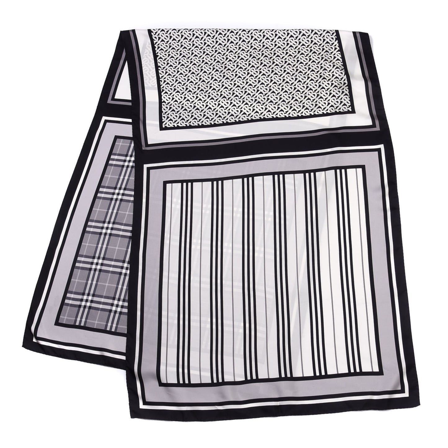 Silk Vintage Check Icon Stripe TB Monogram Print Scarf Archive Black White