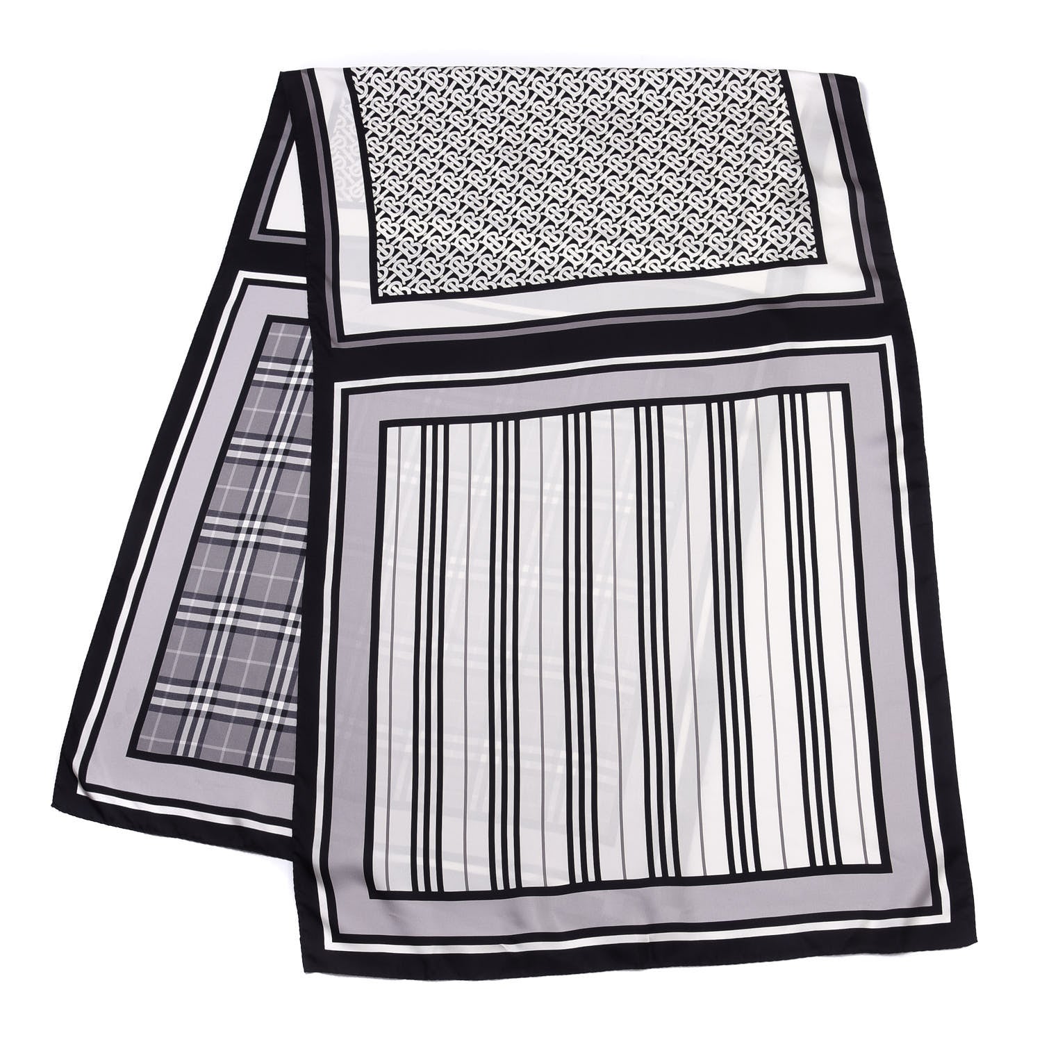 Burberry Silk Vintage Check Icon Stripe TB Monogram Print Scarf Archive Black White 3 of 8