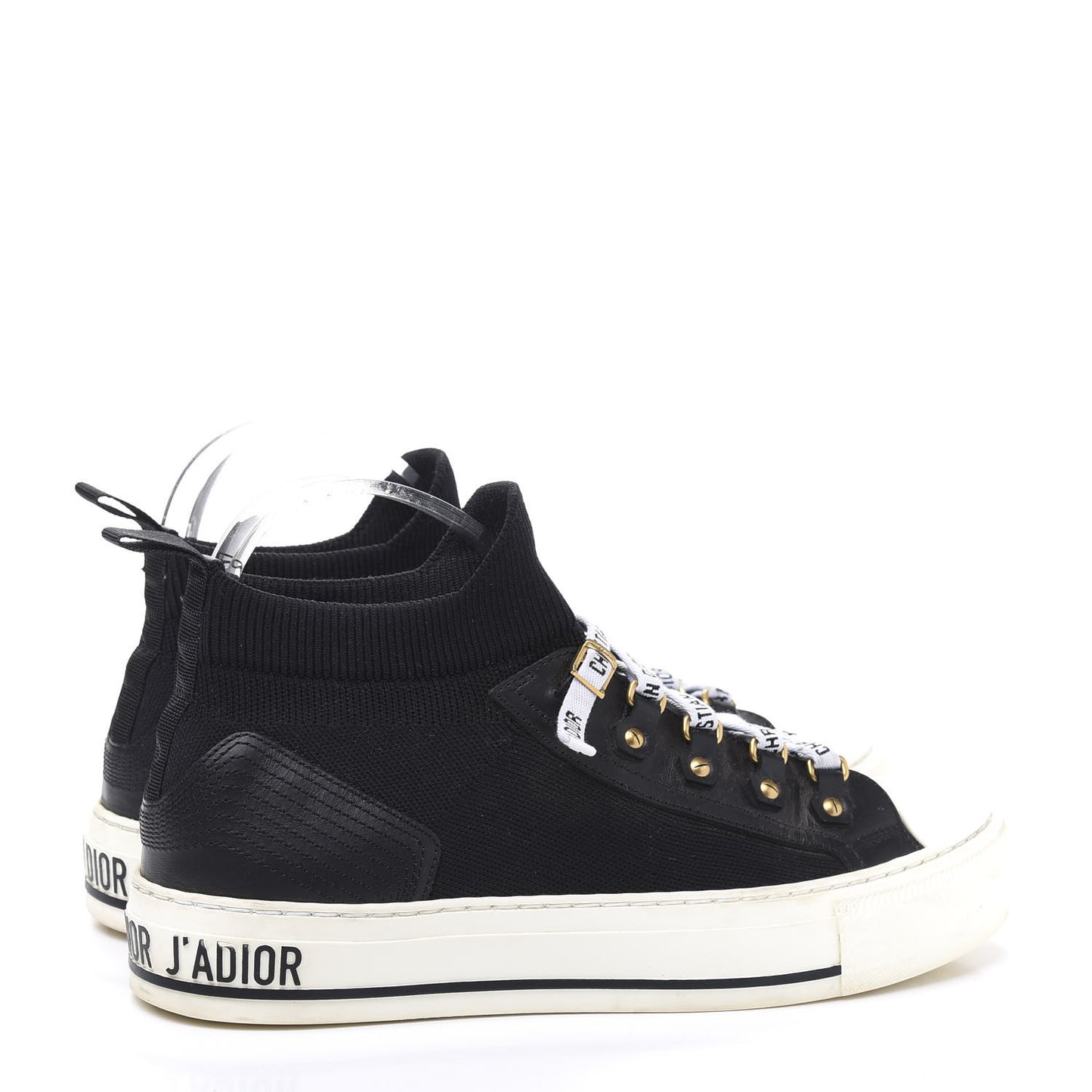 Technical Knit Calfskin Womens Walk'N'Dior High Top Sneakers 38 Black