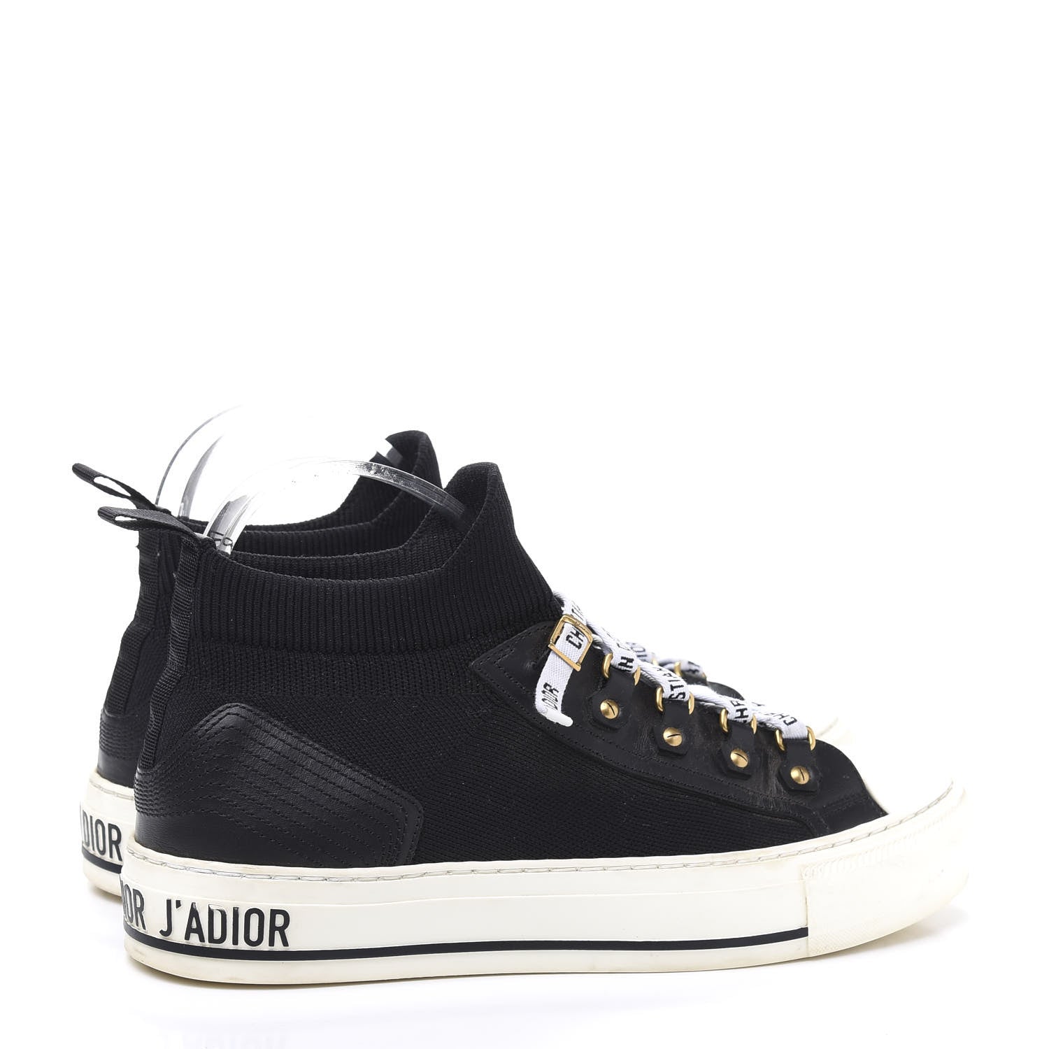 Christian Dior Technical Knit Calfskin Womens Walk'N'Dior High Top Sneakers 38 Black 5 of 9