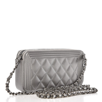 Chanel Metallic Caviar Quilted Small Boy Clutch With Chain Silver 3 of 9