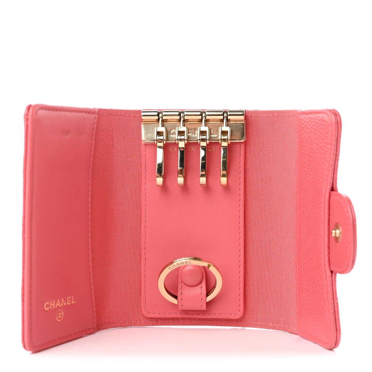 Caviar Quilted Classic 4 Key Holder Wallet Dark Pink