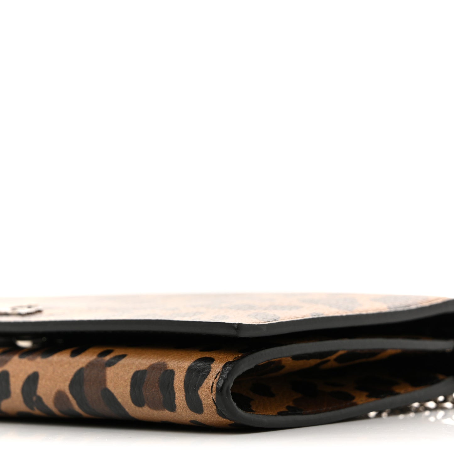 Calfskin Empire Leopard Print Boudoir Chain Wallet Caramel