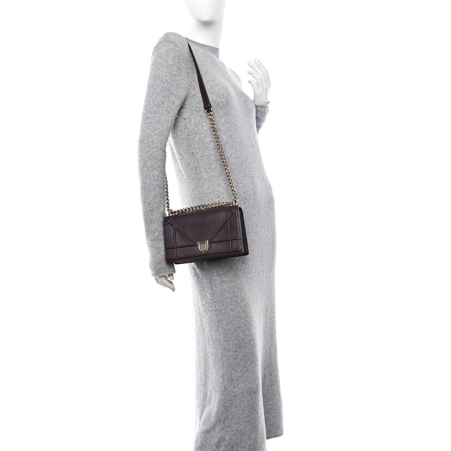 Christian Dior Grained Calfskin Small Diorama Flap Bag Burgundy 2 of 10
