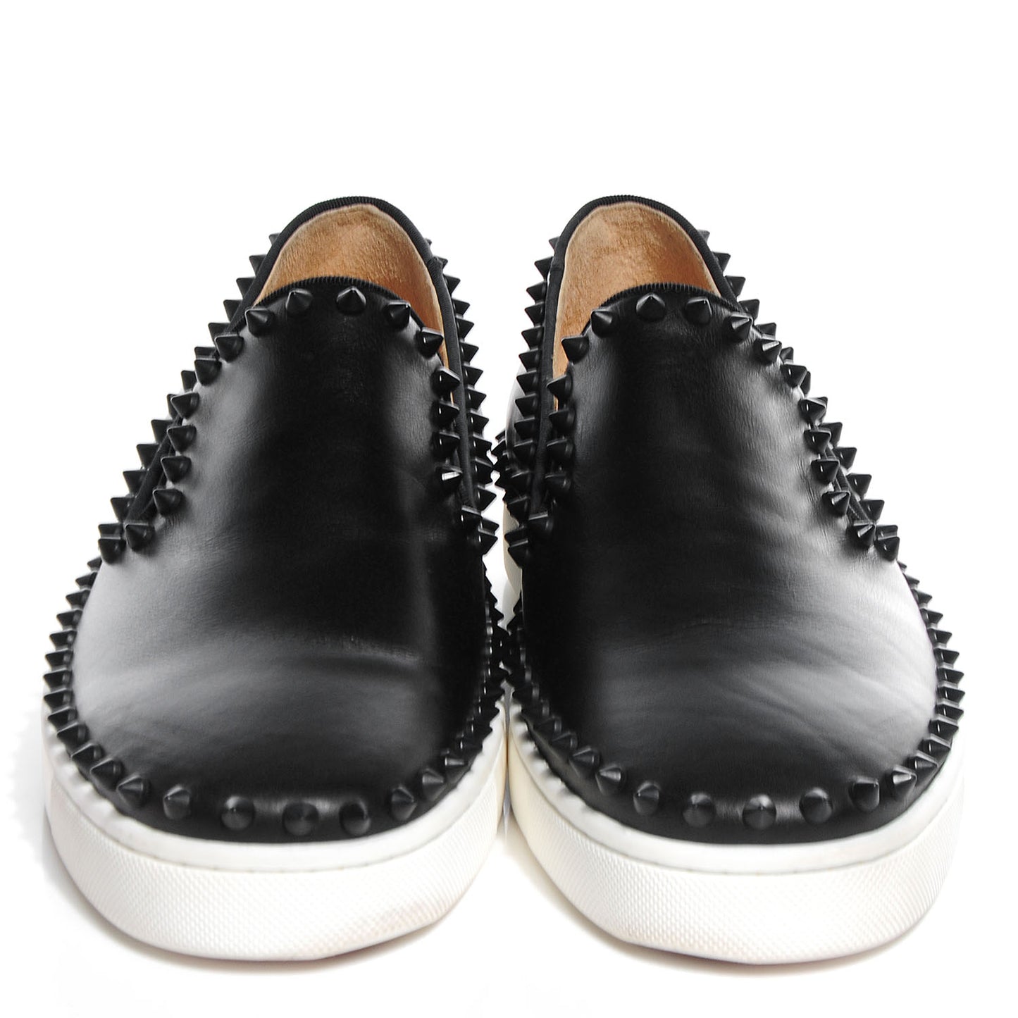 Womens Calfskin Studded Pik Boat Flat Loafers 39 Black