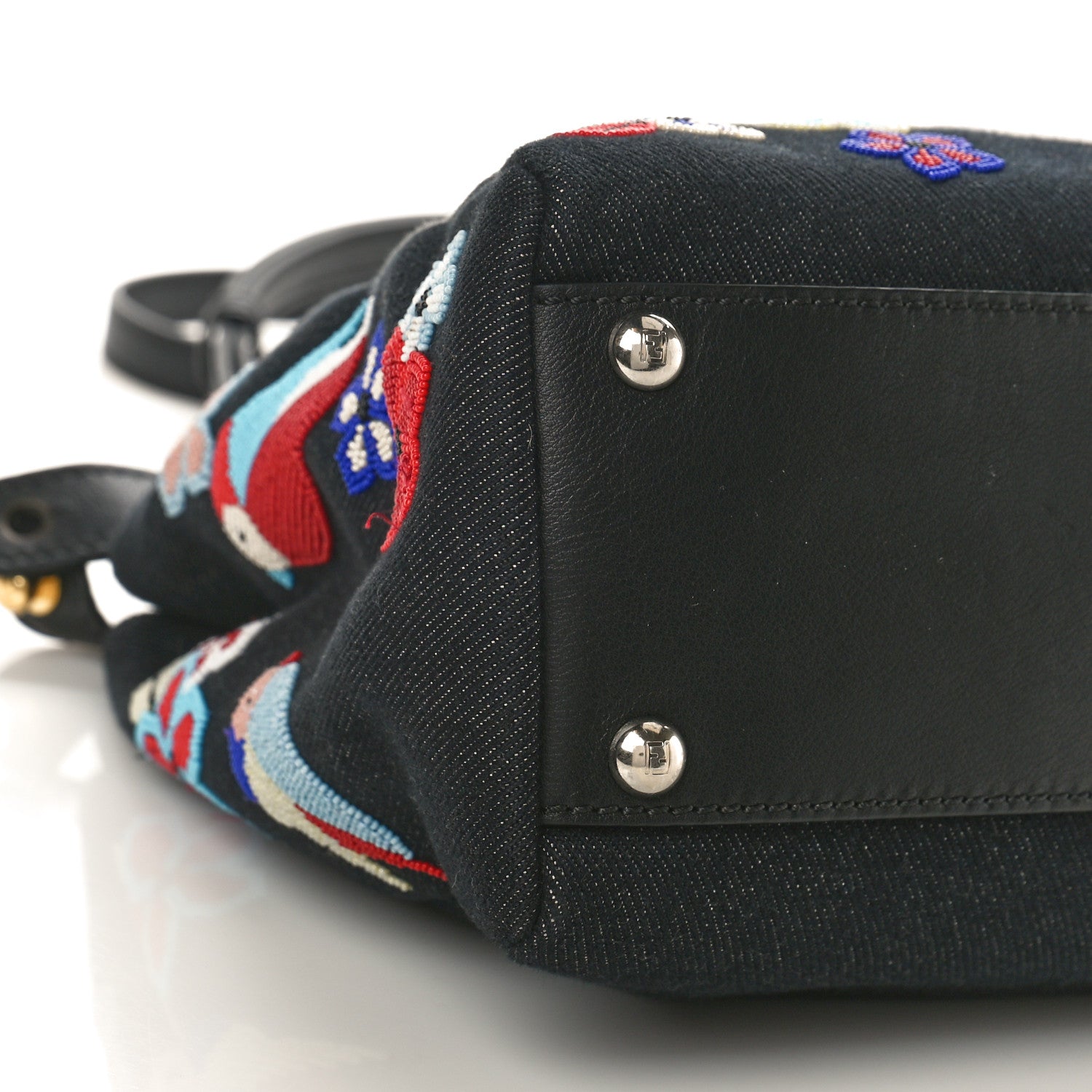 Fendi Denim Vitello Dolce QuTweet Beaded Medium Peekaboo Iconic Satchel Dark Blue Multicolor Black 8 of 9