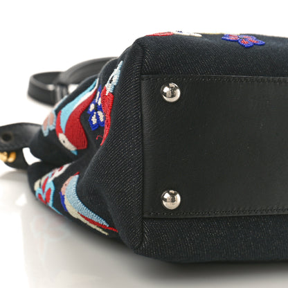 Fendi Denim Vitello Dolce QuTweet Beaded Medium Peekaboo Iconic Satchel Dark Blue Multicolor Black 8 of 9
